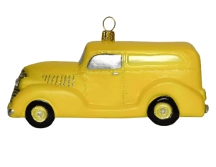 suspension pour sapin de noël en verre soufflé taxi jaune hauteur 7cm