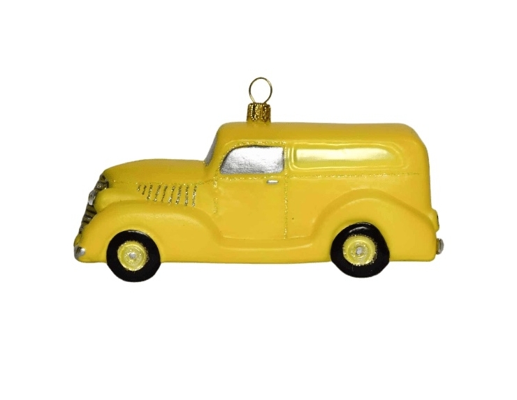 suspension pour sapin de noël en verre soufflé taxi jaune hauteur 7cm