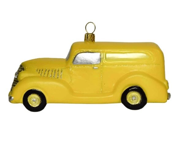 suspension pour sapin de noël en verre soufflé taxi jaune hauteur 7cm