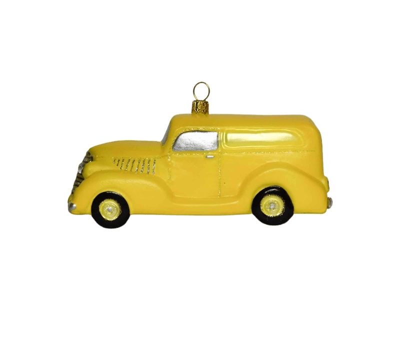 suspension pour sapin de noël en verre soufflé taxi jaune hauteur 7cm