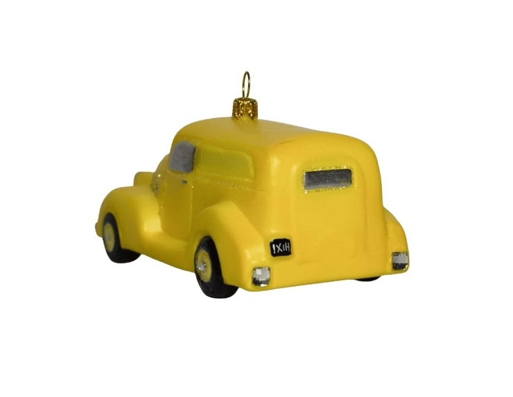 suspension pour sapin de noël en verre soufflé taxi jaune hauteur 7cm