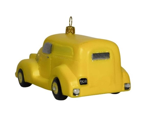 suspension pour sapin de noël en verre soufflé taxi jaune hauteur 7cm