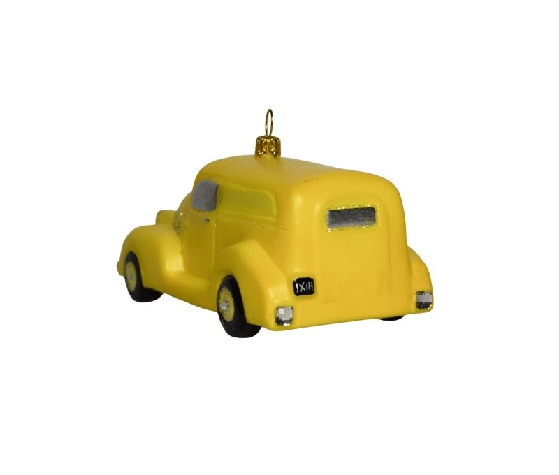 suspension pour sapin de noël en verre soufflé taxi jaune hauteur 7cm