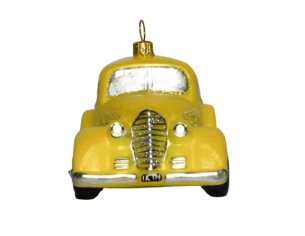 suspension pour sapin de noël en verre soufflé taxi jaune hauteur 7cm