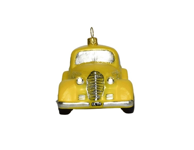 suspension pour sapin de noël en verre soufflé taxi jaune hauteur 7cm