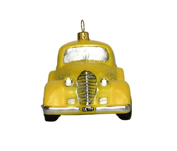 suspension pour sapin de noël en verre soufflé taxi jaune hauteur 7cm