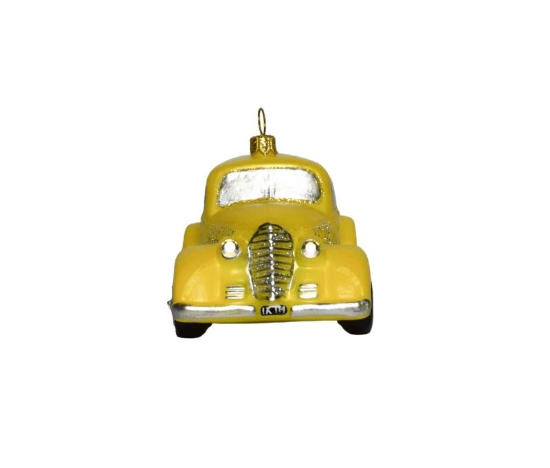 suspension pour sapin de noël en verre soufflé taxi jaune hauteur 7cm