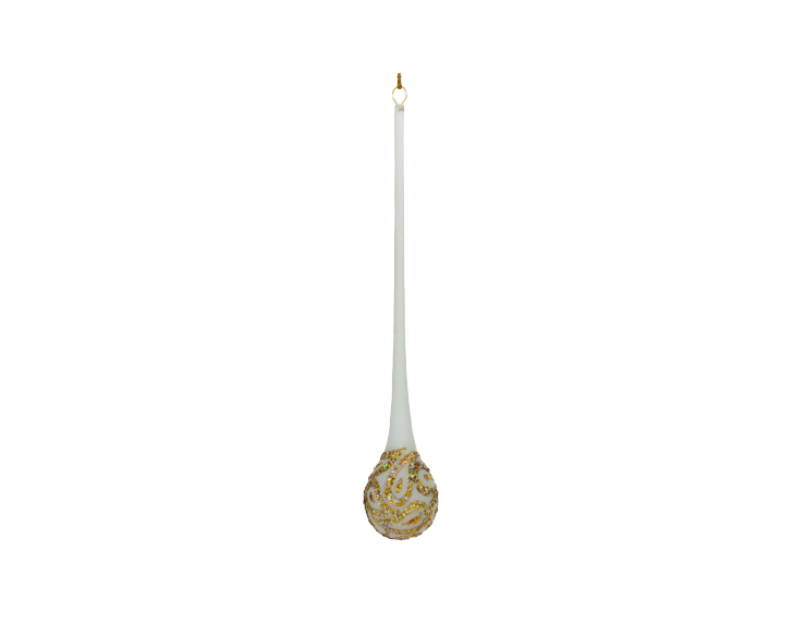 Suspension de noël en forme de goutte blanche motifs cachemire dorés hauteur 24cm