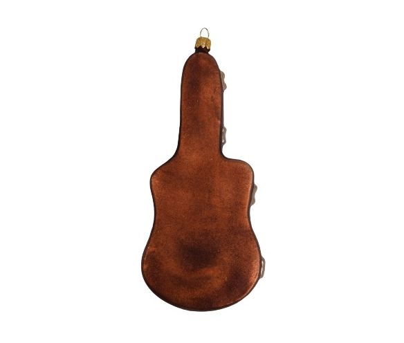 Boule de Noël verre soufflé guitare électrique rouge dans étui brun gris H20cm