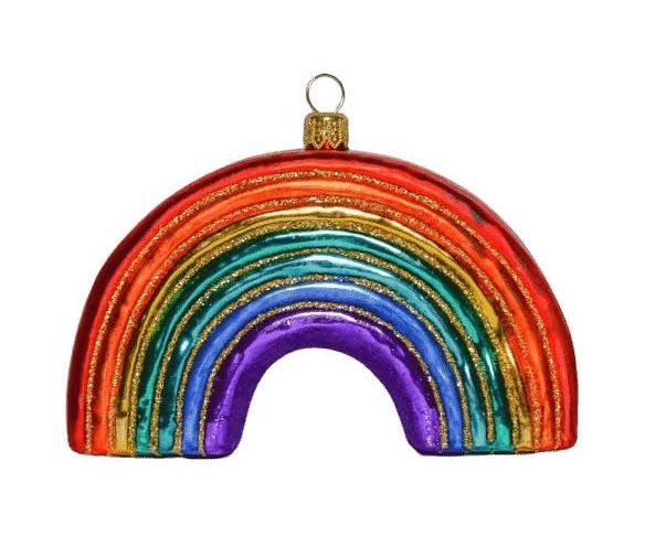 Suspension Noël verre soufflé arc-en-ciel 7 couleurs paillettes dorées nuage blanc peint à la main H8cm