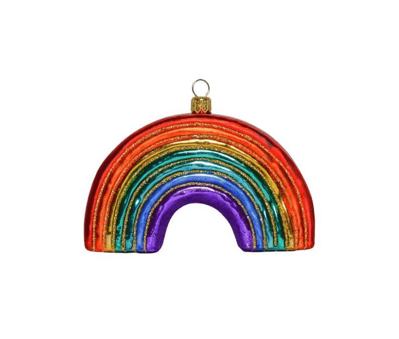 Suspension Noël verre soufflé arc-en-ciel 7 couleurs paillettes dorées nuage blanc peint à la main H8cm