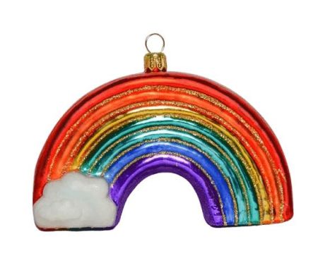 Boule de Noël en verre soufflé en forme d'arc en ciel avec 7 couleurs  Petit nuage devant la boule.