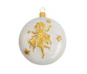 Voir la slide Suspension de Noël blanche et dorée en verre soufflé et décorée à la main signe du zodiac vierge. Diamètre 8cm