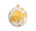 Voir la slide Boule Noël verre soufflé blanche pailletée signe zodiaque taureau symbole doré étoiles inscription Taurus D8cm
