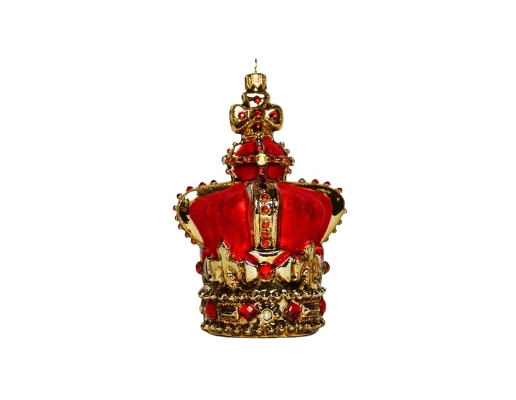 Suspension de Noël couronne rouge doré verre soufflé H 17cm