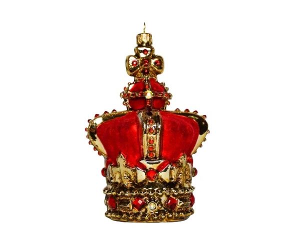 Suspension Noël verre soufflé couronne royale rouge dorée texture velours strass H17cm