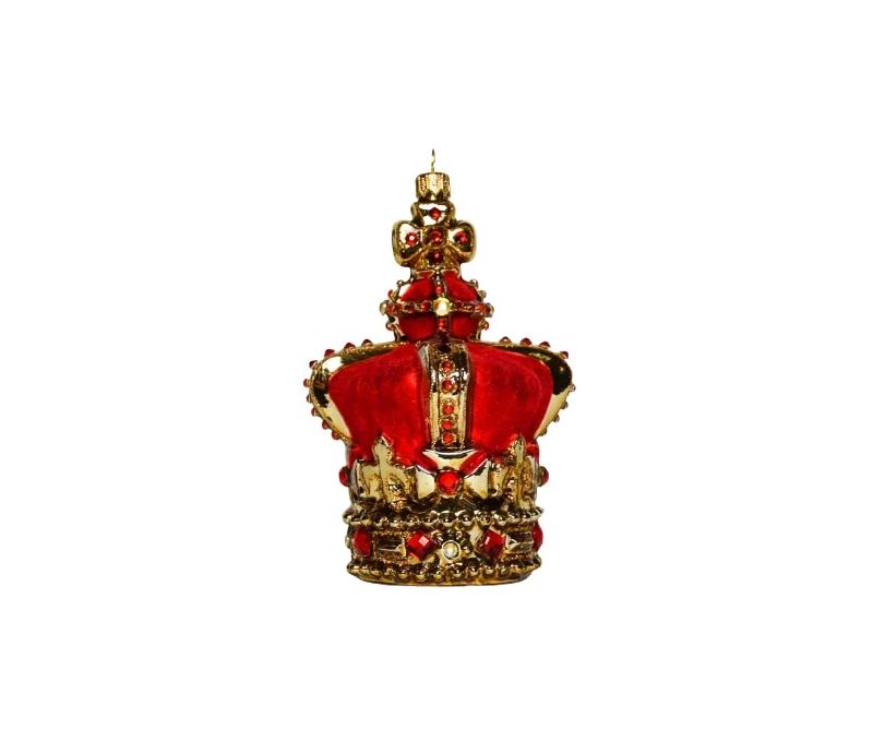 Suspension Noël verre soufflé couronne royale rouge dorée texture velours strass H17cm