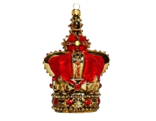 Suspension de Noël couronne rouge doré verre soufflé H 17cm