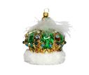 Voir la slide Suspension Noël verre soufflé couronne royale vert éclatant doré strass turquoise plumes blanches socle neige pailletée H11cm
