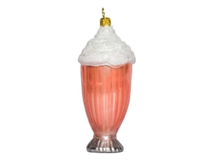 Boule Noël en verre forme milkshake rose avec crème blanche. Décoré main. 12cm