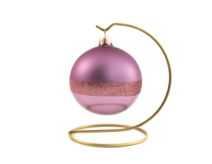 Boule de Noël mauve parme en verre soufflé avec bande pailletés. Diamètre 8cm