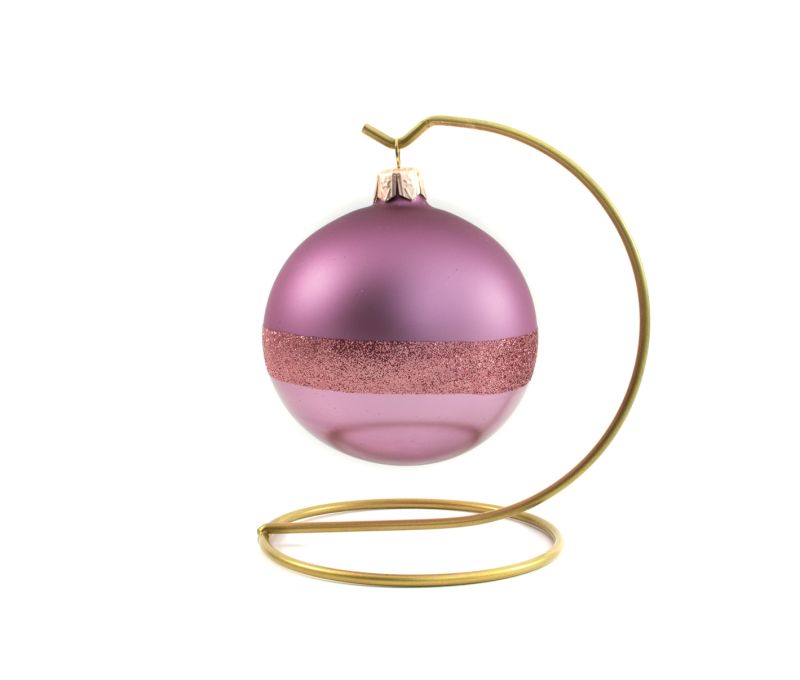 Boule de Noël mauve parme en verre soufflé avec bande pailletés. Diamètre 8cm