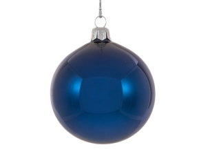 Boule de Noël bleu brillant en verre soufflé  Diamètre 8cm