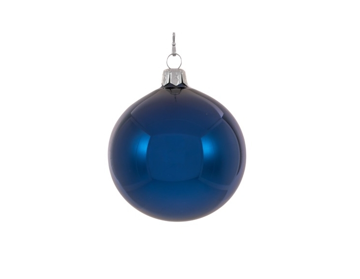 Boule de Noël bleu brillant en verre soufflé  Diamètre 8cm