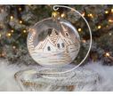 See slide boule de Noël photophore verre soufflé village blanc et doré. Bougeoir de Noël pour bougie. Support inclus
