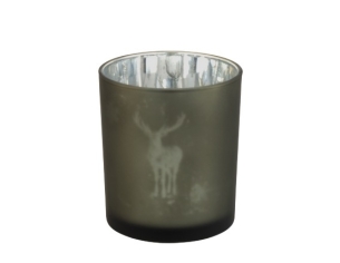 Photophore de Noël renne gris argenté verre H12 cm