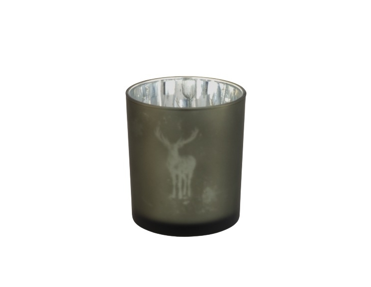 Photophore de Noël renne gris argenté verre H12 cm