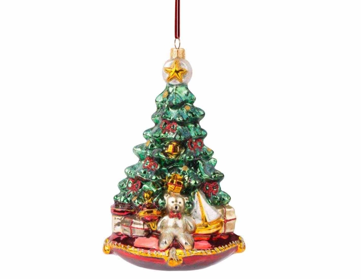 Suspension de Noël sapin vert verre soufflé Hauteur 20cm, marque Lilosquare.