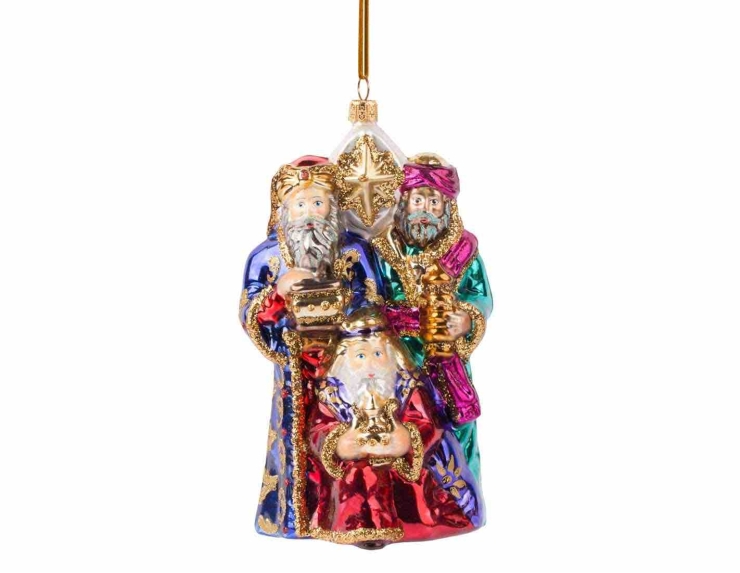 Suspension de Noël Rois mages en verre soufflé H 19cm