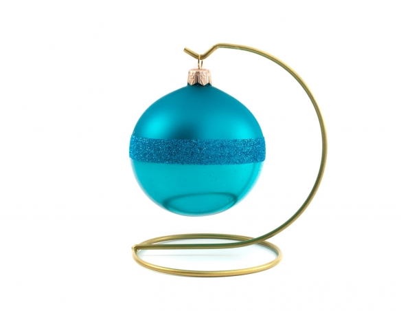 Boule de Noël turquoise en verre soufflé avec paillettes diamètre 8 cm