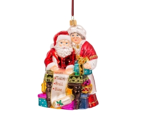 Suspension Père Noël et Mère Noël en verre soufflé en train de travailler. Hauteur 18cm. Marque lilosquare