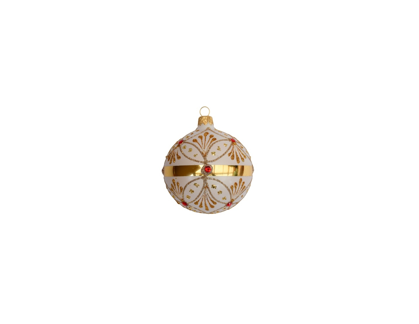 Boule de Noël artisanale verre soufflé rouge matte avec décor houx vert