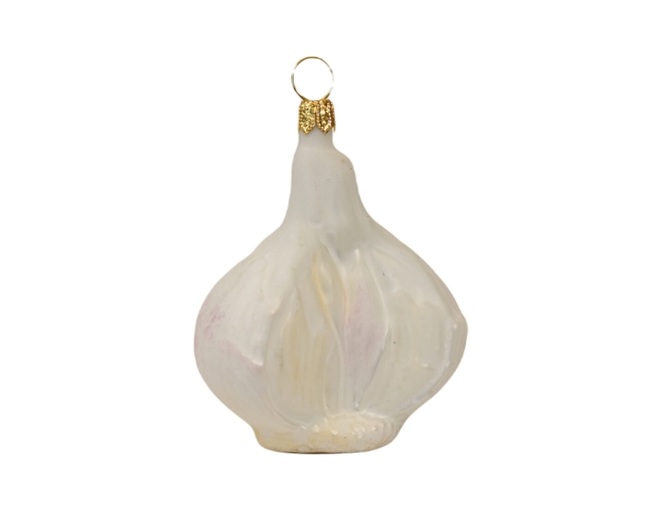 Suspension de Noël gousse d'ail en verre soufflé et peinte à la main, hauteur 8cm. Marque Lilosquare
