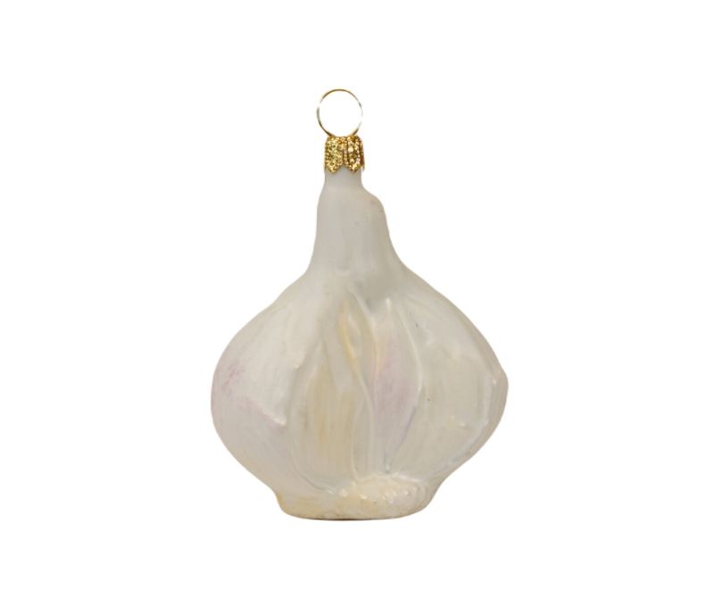 Suspension de Noël gousse d'ail en verre soufflé et peinte à la main, hauteur 8cm. Marque Lilosquare