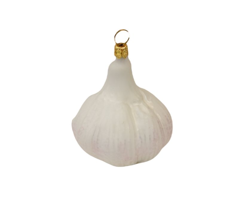 Suspension de Noël gousse d'ail en verre soufflé et peinte à la main, hauteur 8cm. Marque Lilosquare