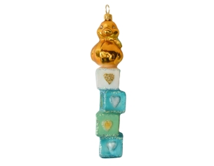 Boule mon premier Noël baby boy doré et bleu avec canard, verre soufflé H16cm. Marque Lilosquare