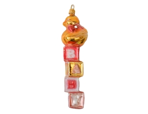 Boule mon premier Noël rose et doré pour petite fille, verre soufflé, canard doré et rose. Hauteur 16cm. Boule mon premier Noël rose et doré pour petite fille, verre soufflé, canard doré et rose. Hauteur 16cm.