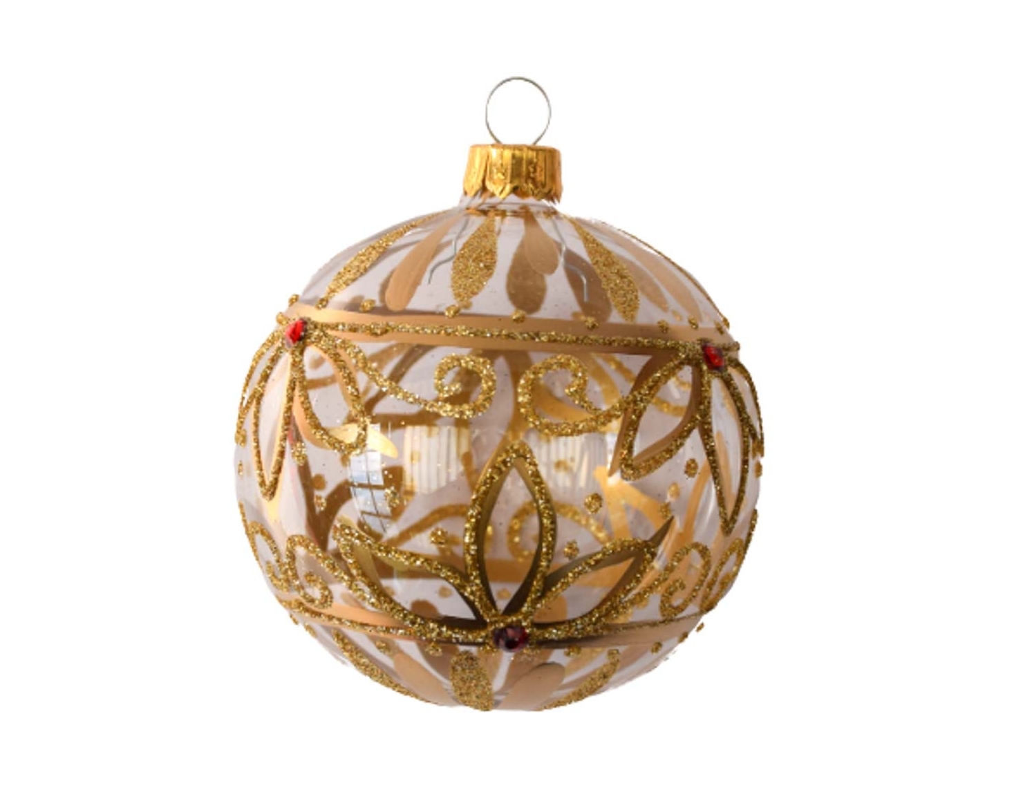 Boule de Noël dorée décor luxe verre D 8cm