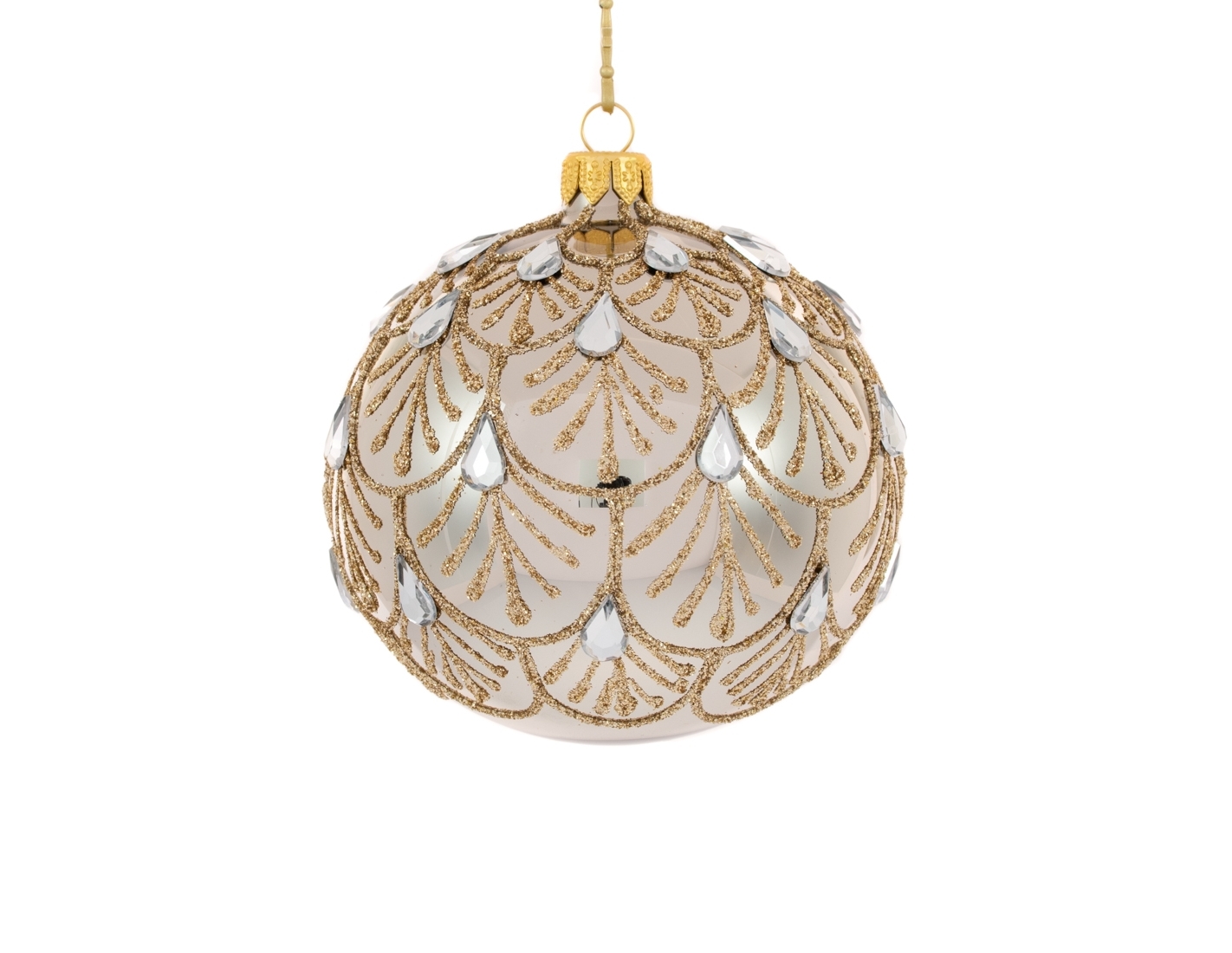 Boule de Noël bronze motif baroque strass goutte D 10cm