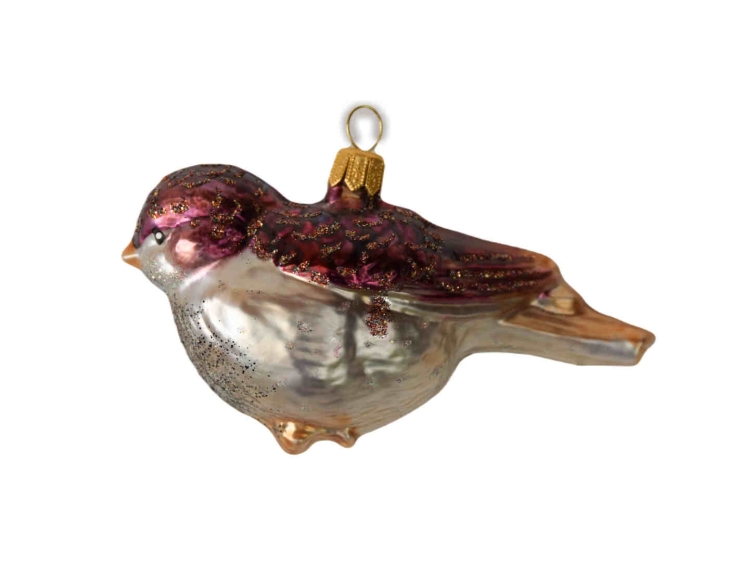 Boule de Noël originale oiseau moineau verre soufflé H 6cm