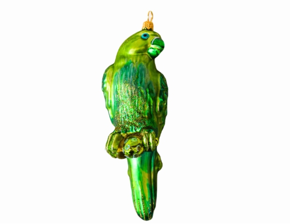 Boule de Noël insolite perroquet vert verre soufflé H 16cm