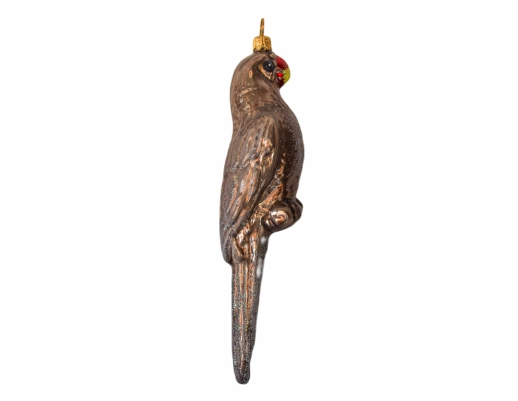 Déco de Noël verre soufflé perroquet gris H 18cm