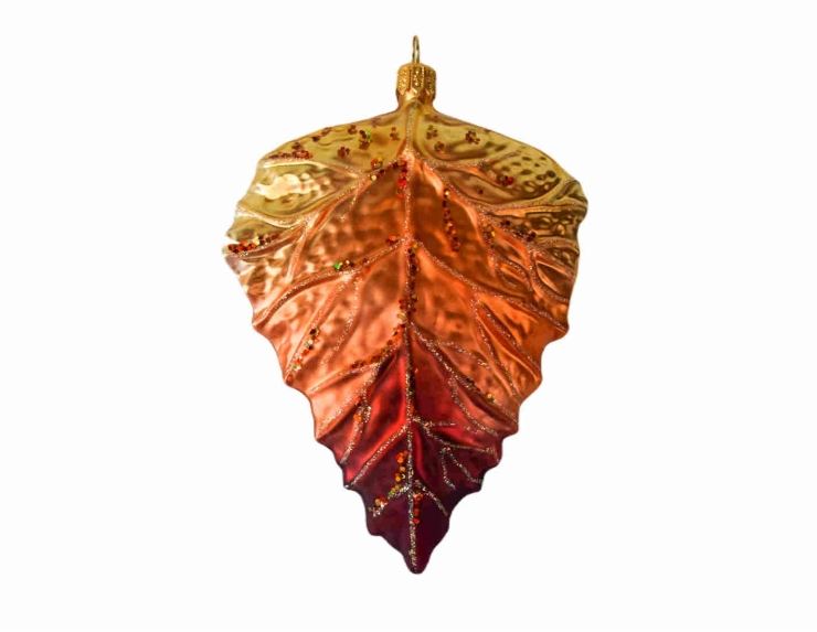 Déco automne feuille cuivré dégradé doré orange bordeaux verre soufflé H 14cm