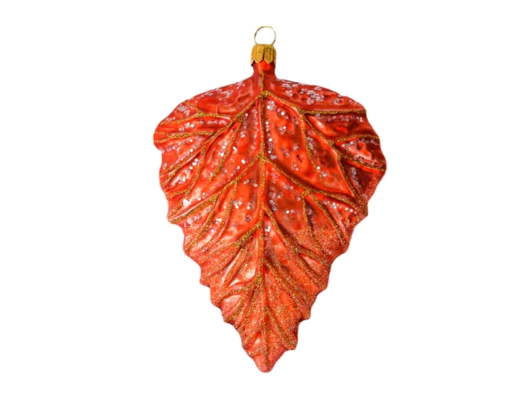 Décoration automnale feuille orange verre soufflé H 14cm
