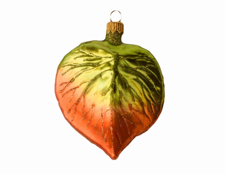 Feuille de tilleul verre soufflé déco automnale H 12cm
