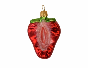 Boule de Noël originale demi fraise verre soufflé H 8cm